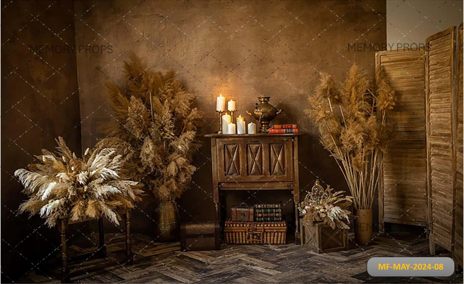 Mustard Boho Room With Candles Texture Printed Backdrop