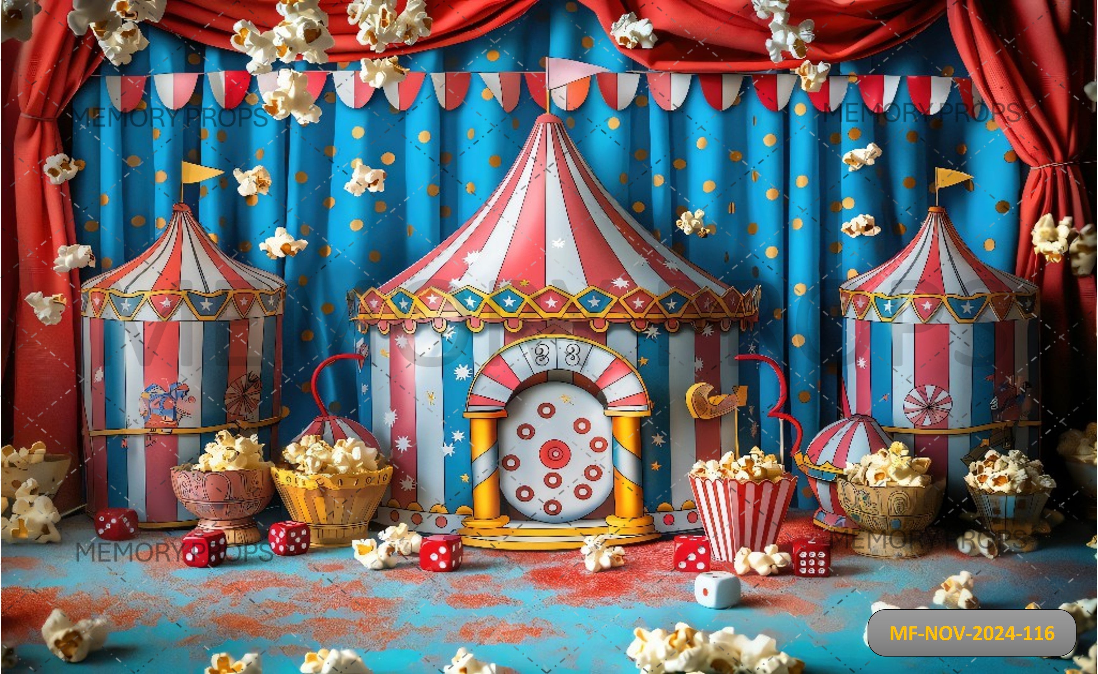 Circus Tent With A Red Curtain Printed Backdrop