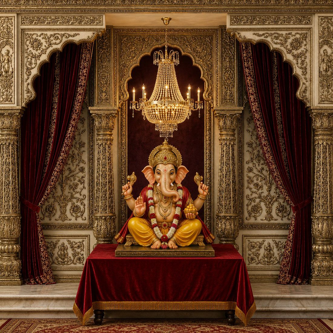 ROYAL MAROON CHANDELIER PALACE ARCH SETUP - PRINTED BACKDROP