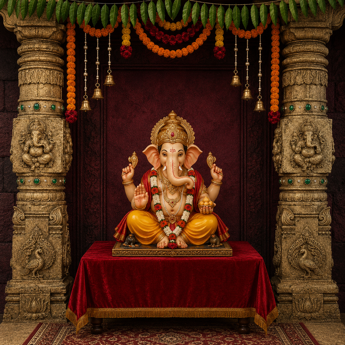 ROYAL MAROON GOLD TEMPLE ARCH PILLAR SETUP - PRINTED BACKDROP