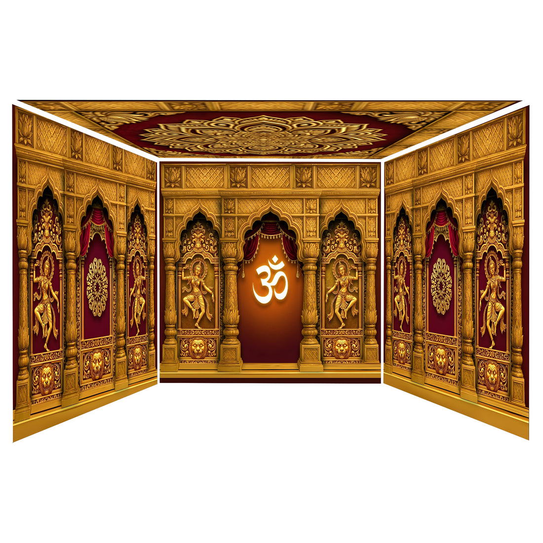 ROYAL GOLDEN OM TEMPLE PALACE SETUP GANESH PANDAL - PRINTED BACKDROP