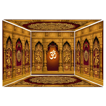 ROYAL GOLDEN OM TEMPLE PALACE SETUP GANESH PANDAL - PRINTED BACKDROP