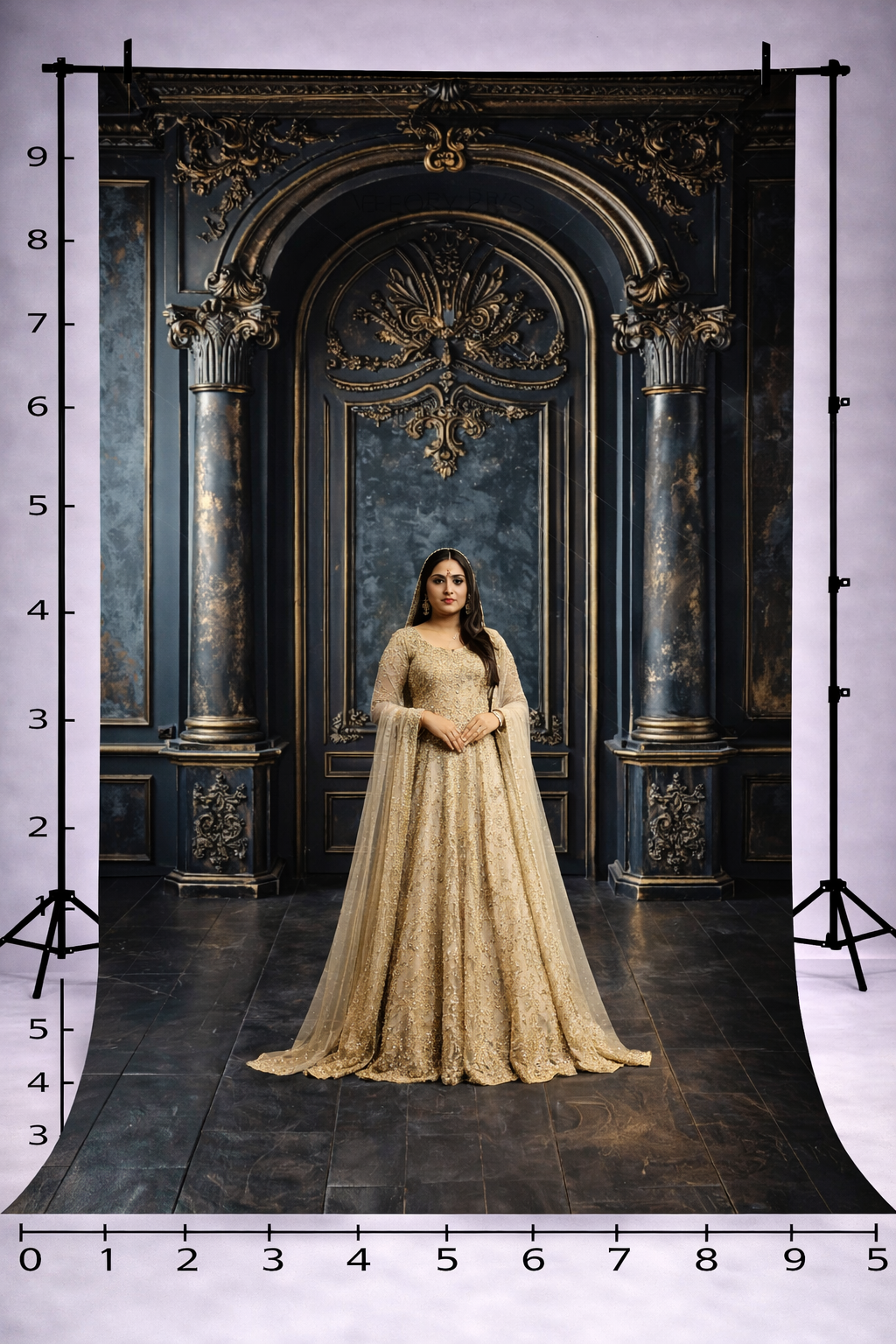 LUXURIOUS BLACK AND GOLD ORNATE WALL PANEL - PRINTED BACKDROP