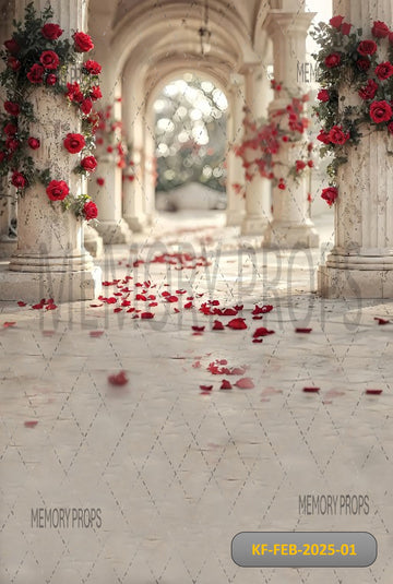 RED ROSE PATHWAY MARBLE COLUMNS - KIDS WITH FLOOR BACKDROP
