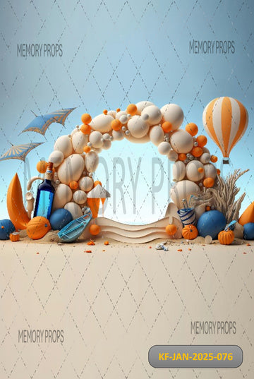 SUMMER BEACH SCENE WITH SAND - KIDS WITH FLOOR BACKDROP