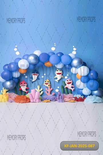 LITTLE SHARK BIRTHDAY THEME - KIDS WITH FLOOR BACKDROP