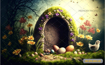 VIBRANT EASTER GARDEN WITH FLOWERS - PRINTED BACKDROP