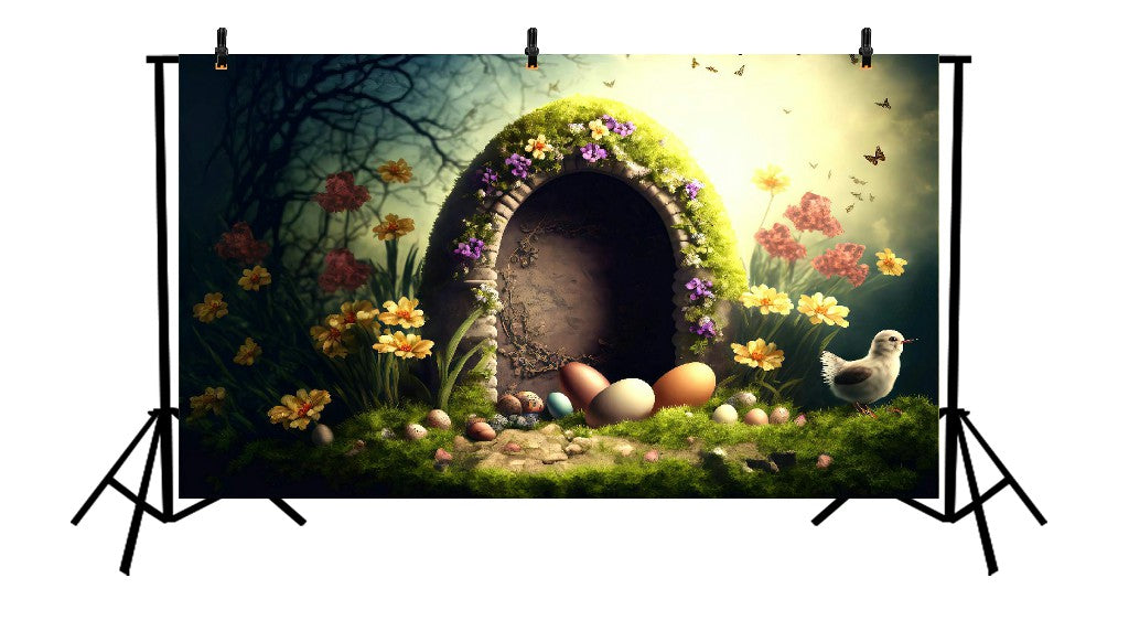VIBRANT EASTER GARDEN WITH FLOWERS - PRINTED BACKDROP