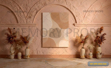 EARTHY BOHO TEXTURE ARCH WITH ABSTRACT WALL ART - PRINTED BACKDROP