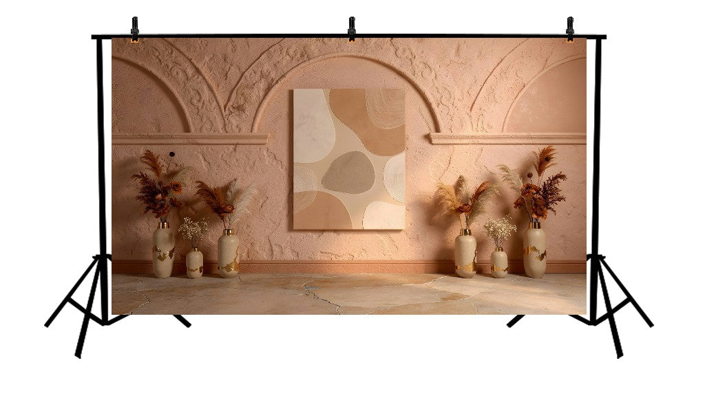 EARTHY BOHO TEXTURE ARCH WITH ABSTRACT WALL ART - PRINTED BACKDROP