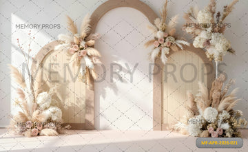 SOFT BOHO ARCH FLORAL PAMPAS WEDDING - PRINTED BACKDROP