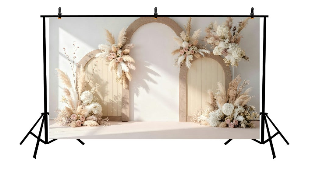 SOFT BOHO ARCH FLORAL PAMPAS WEDDING - PRINTED BACKDROP