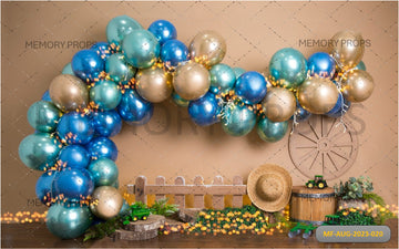 BLUE GOLD BALLOONS - PRINTED BACKDROP