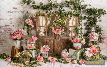 SPRING PINK FLOWERS BUTTERFLIES - PRINTED BACKDROP