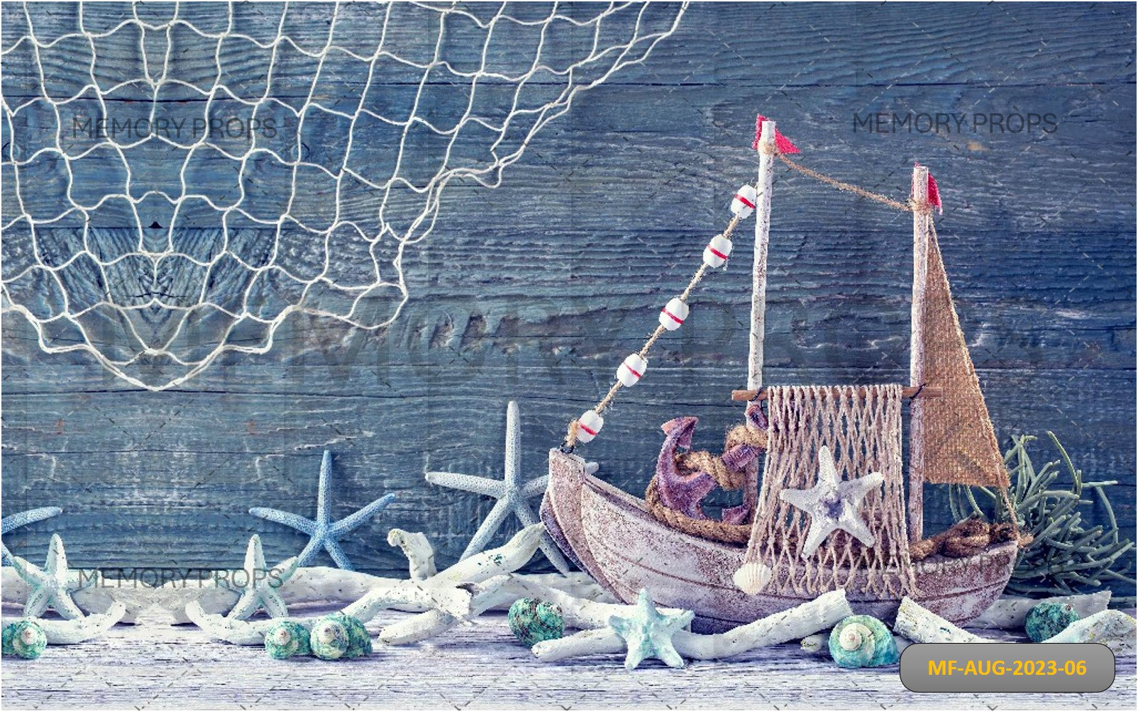 Fish Net Backdrop NAUTICAL RUDDER STARFISH FISHING NET - BABY PRINTED BACKDROPS