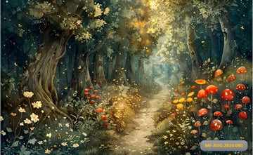 FOREST WITH FLOWERS AND LIGHTS - PRINTED BACKDROP