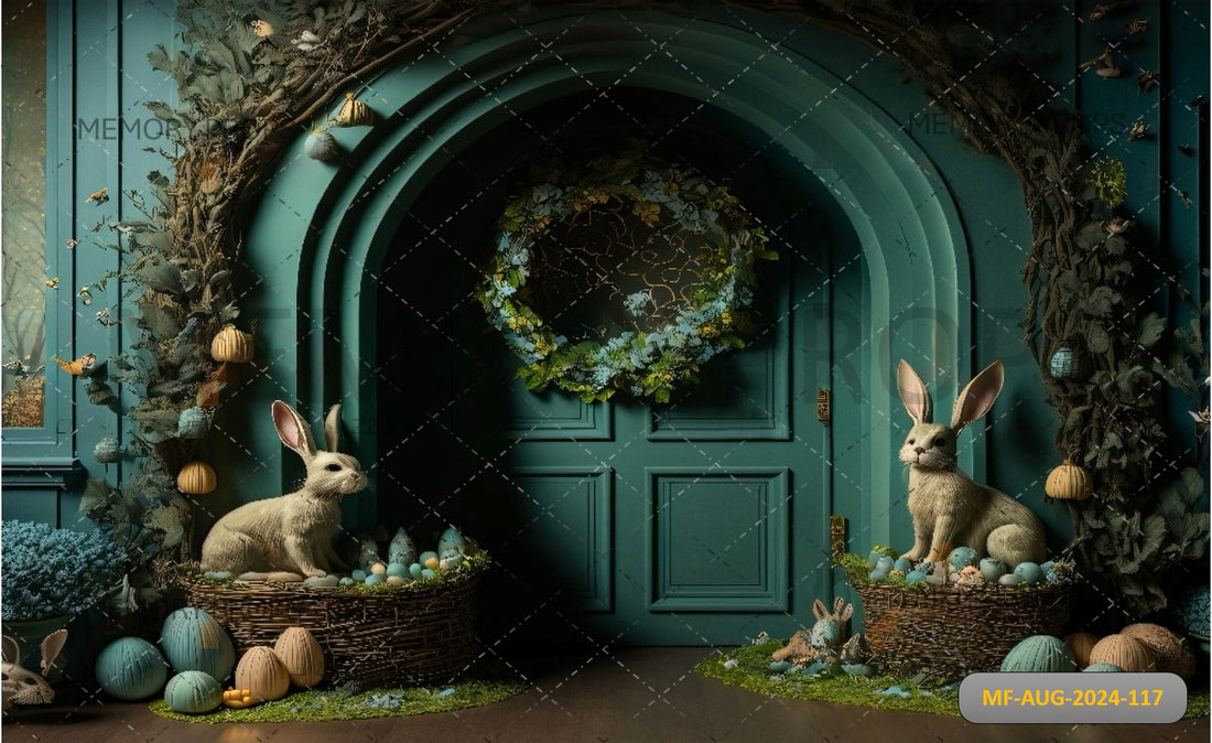 BLUE DOOR WITH FLOWERS + WOODEN TEXTURE BACKDROPS