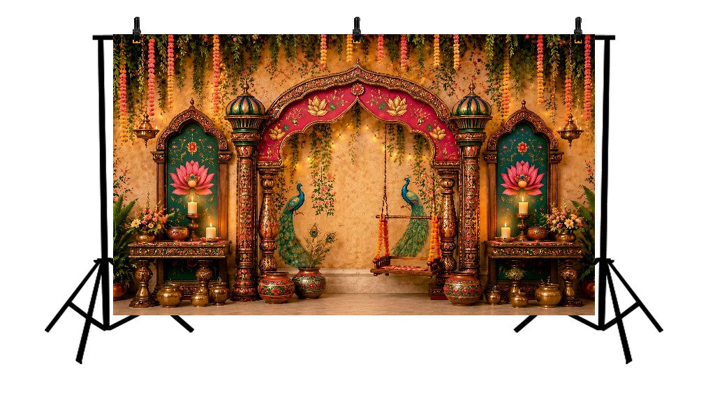TRADITIONAL ROYAL INDIAN PALACE SWING PEACOCK - PRINTED BACKDROP