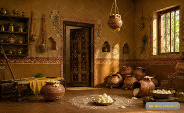 TRADITIONAL RUSTIC INDIAN VILLAGE HOUSE MAKHAN - PRINTED BACKDROP