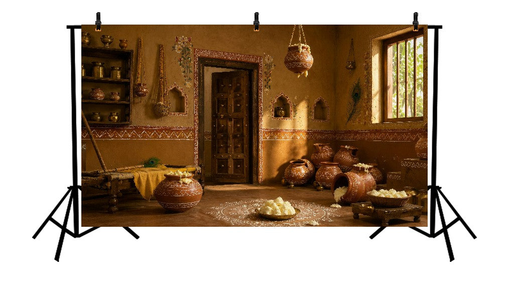 TRADITIONAL RUSTIC INDIAN VILLAGE HOUSE MAKHAN - PRINTED BACKDROP