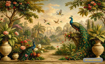 VINTAGE ROYAL GARDEN PEACOCK PRINTED BACKDROP