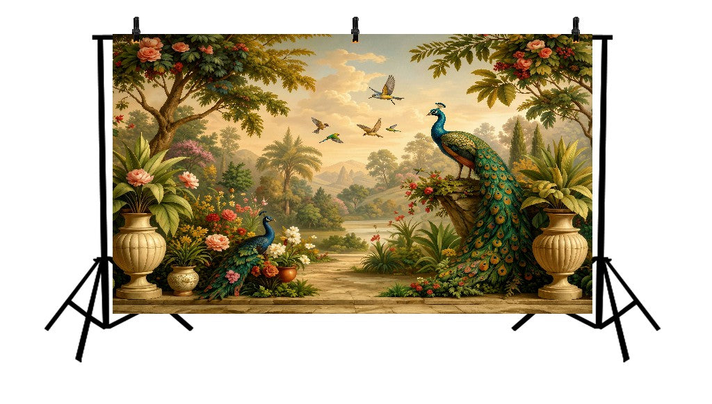 VINTAGE ROYAL GARDEN PEACOCK PRINTED BACKDROP