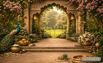 TRADITIONAL ROYAL VRINDAVAN GARDEN ARCH PEACOCK - PRINTED BACKDROP