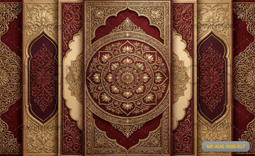 ROYAL BURGUNDY GOLD MANDALA ORNAMENTAL PANEL - PRINTED BACKDROP
