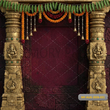 ROYAL MAROON GOLD TEMPLE ARCH PILLAR SETUP - PRINTED BACKDROP