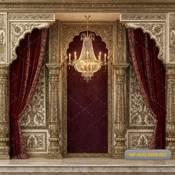 ROYAL MAROON CHANDELIER PALACE ARCH SETUP - PRINTED BACKDROP