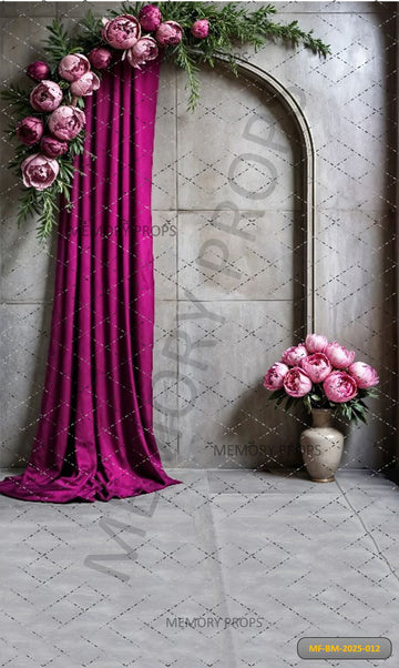 ROYAL PURPLE AND ORANGE DRAPES - PRINTED BACKDROP