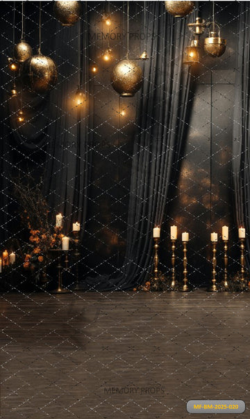 DARK DRAMATIC GOLD ORB AND CANDLES - PRINTED BACKDROP