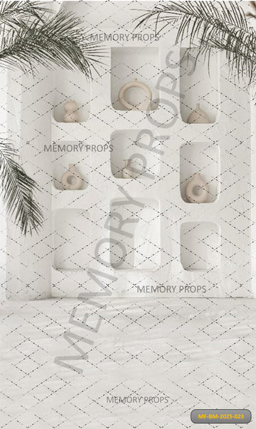BOHO WHITE NICHES WALL - PRINTED BACKDROP