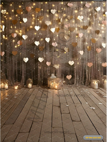 HEART GARLAND AND STRING LIGHTS VALENTINE'S - PRINTED BACKDROP