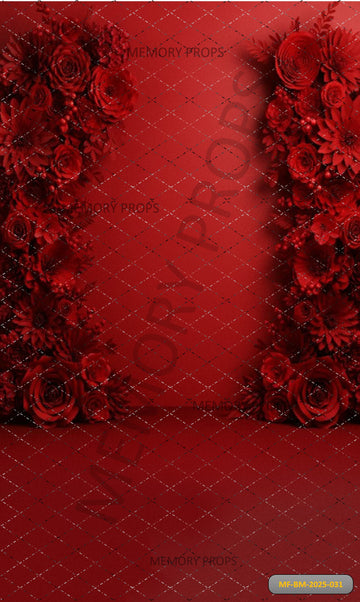 VIBRANT RED MONOCHROMATIC FLORAL ARCH - PRINTED BACKDROP