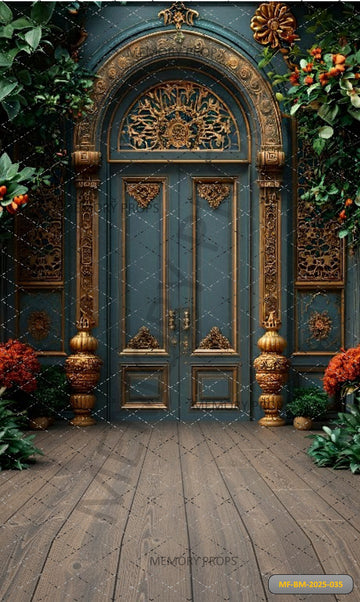 ORNATE TEAL VICTORIAN DOORS WITH GOLD EMBELLISHMENTS - PRINTED BACKDROP