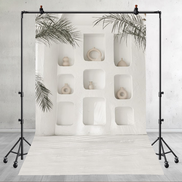 BOHO WHITE NICHES WALL - PRINTED BACKDROP
