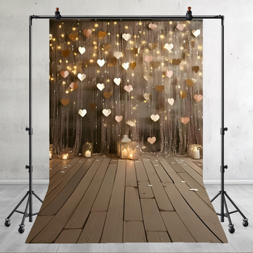 HEART GARLAND AND STRING LIGHTS VALENTINE'S - PRINTED BACKDROP