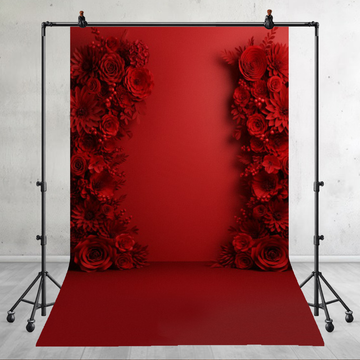 VIBRANT RED MONOCHROMATIC FLORAL ARCH - PRINTED BACKDROP