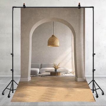 BOHO CHIC INTERIOR ARCH WITH WICKER PENDANT LIGHT - PRINTED BACKDROP
