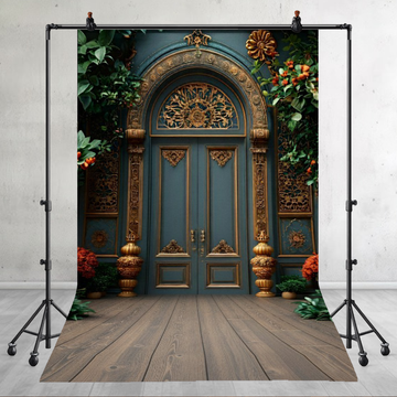 ORNATE TEAL VICTORIAN DOORS WITH GOLD EMBELLISHMENTS - PRINTED BACKDROP