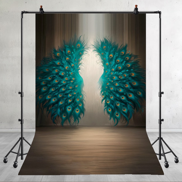 MAJESTIC TEAL PEACOCK FEATHER WINGS - PRINTED BACKDROP