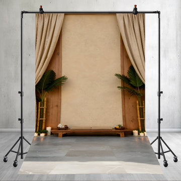 LUXURY BOHO BAMBOO PALM LEAF CURTAIN - PRINTED BACKDROP