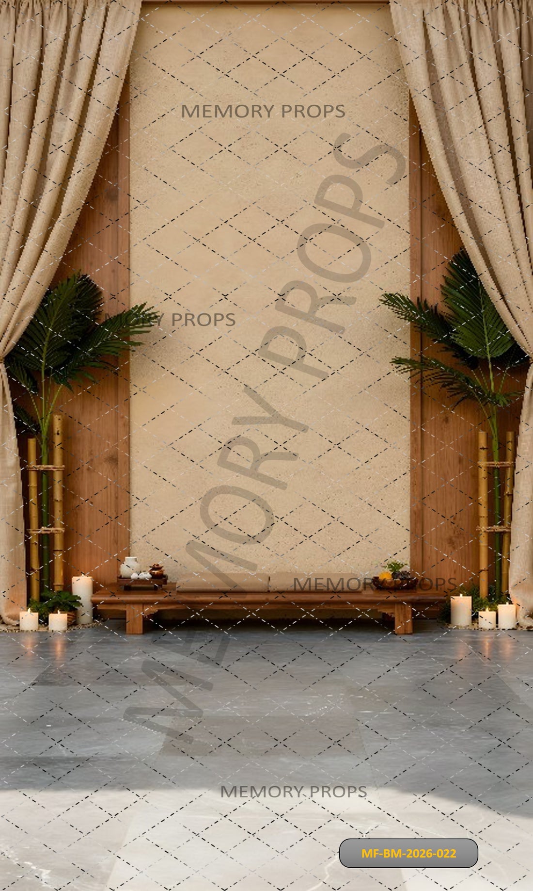 LUXURY BOHO BAMBOO PALM LEAF CURTAIN - PRINTED BACKDROP