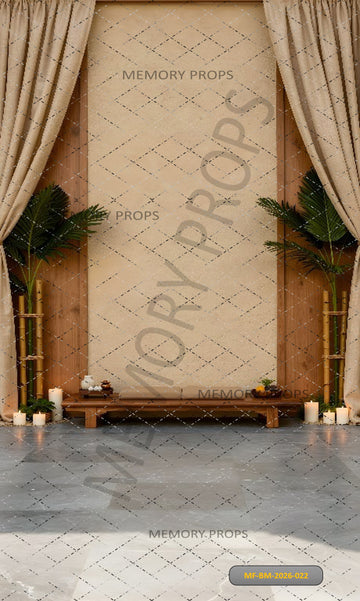 LUXURY BOHO BAMBOO PALM LEAF CURTAIN - PRINTED BACKDROP