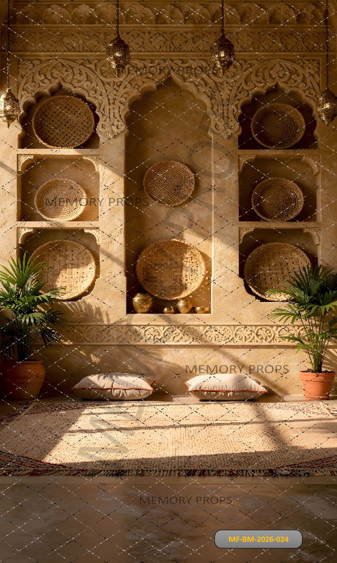 BOHEMIAN MOROCCAN ARCH WALL SHELVES - PRINTED BACKDROP