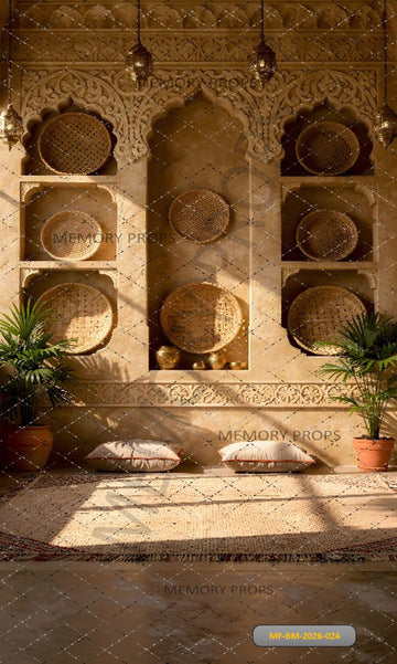 BOHEMIAN MOROCCAN ARCH WALL SHELVES - PRINTED BACKDROP