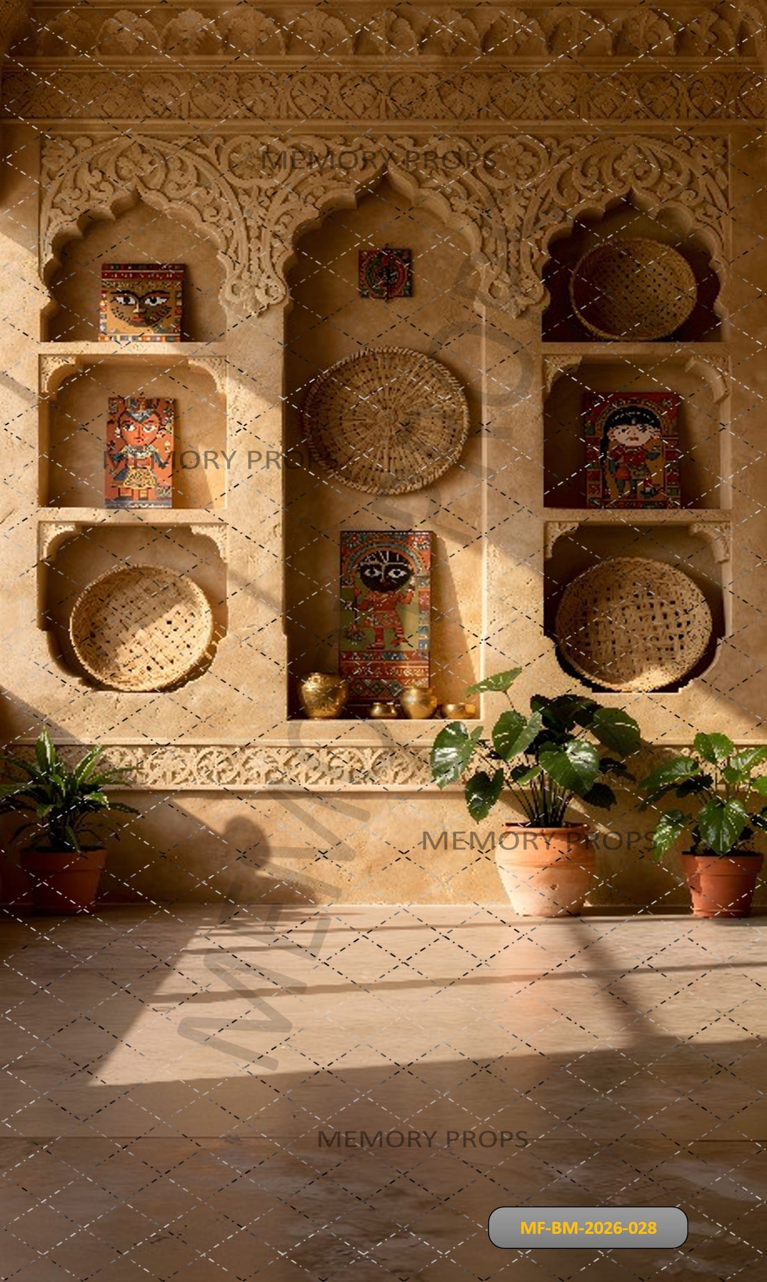 BOHEMIAN MOROCCAN ARCH WALL SHELVES - PRINTED BACKDROP