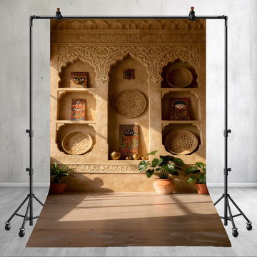 BOHEMIAN MOROCCAN ARCH WALL SHELVES - PRINTED BACKDROP