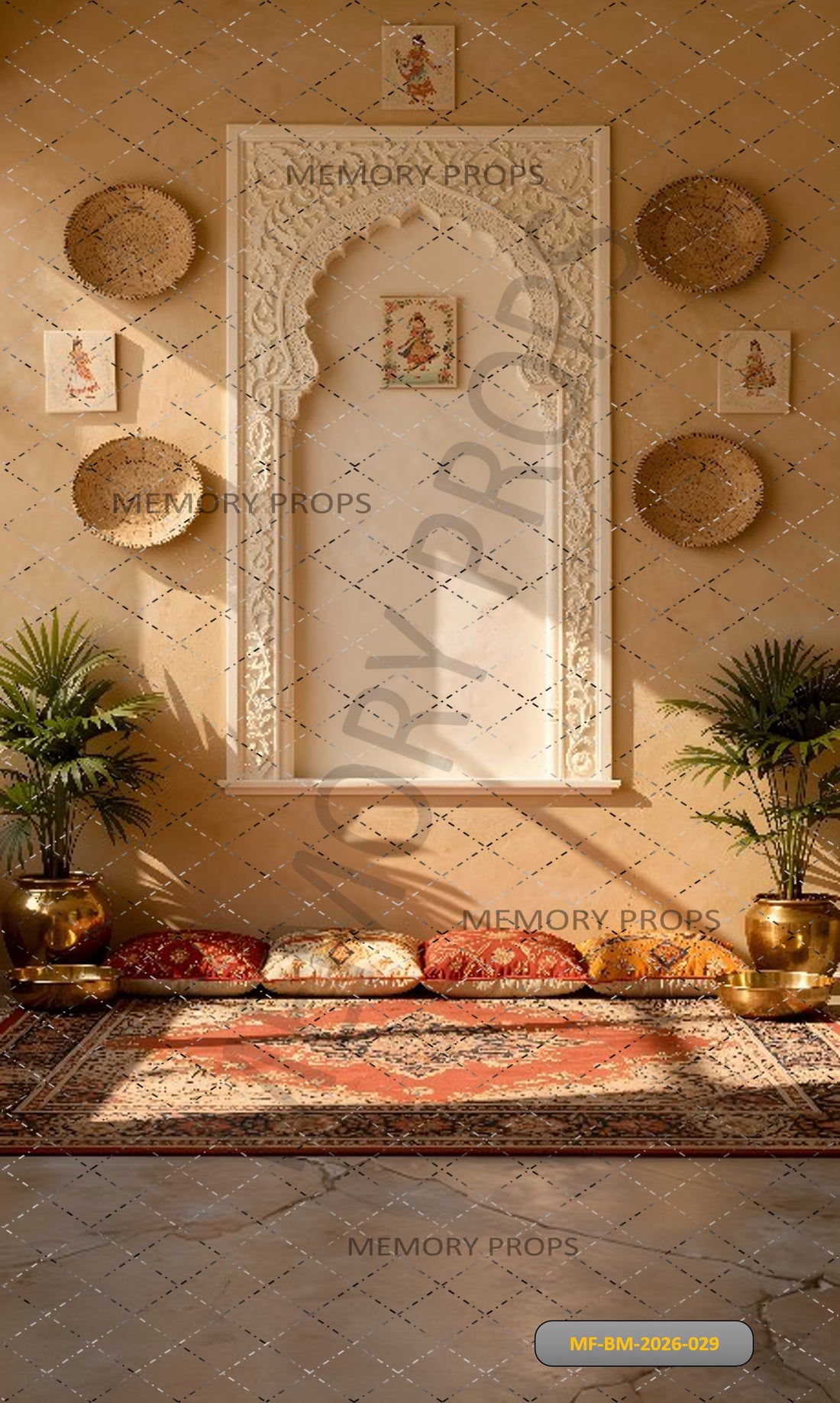 BOHEMIAN MOROCCAN WHITE ARCH WALL PRINTED BACKDROP
